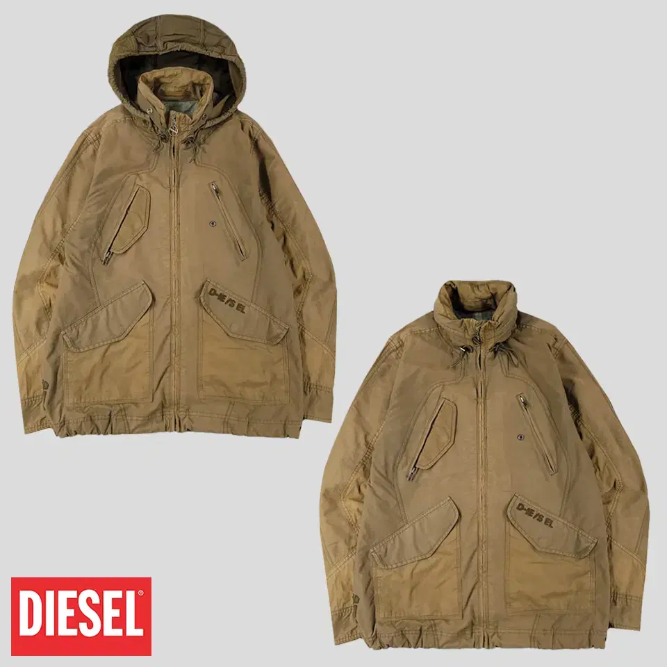 DIESEL 디젤 카키 멀티포켓 아플리케 패치로고 코튼 나일론혼방 히든후